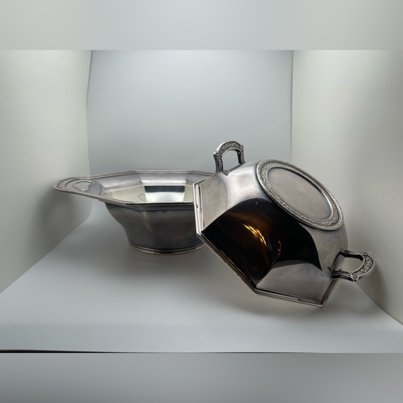 1920s KROME KRAFT FARBER BROS NYC Octagon Serving Por Dish with Lid SILVERCRAFT - Picture 3 of 14